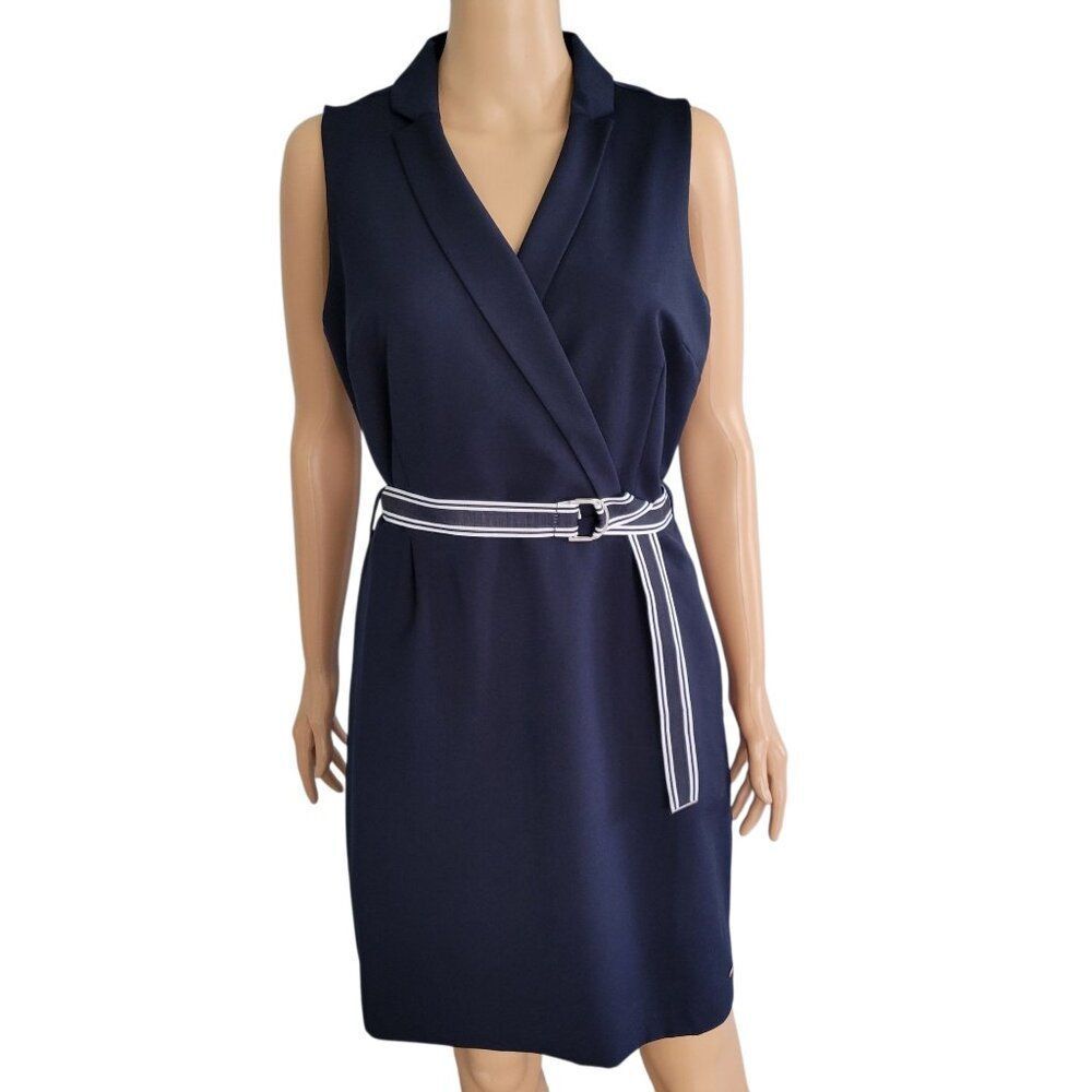 Tommy Hilfiger Navy Sleeveless Wrap Dress With Pockets - (Size 8)